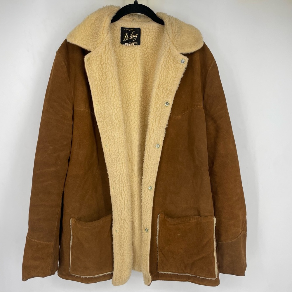 Vintage 50s De Long Brown Suede Sherpa Lined Jacket Button Up 60s 70s Mens 40 L